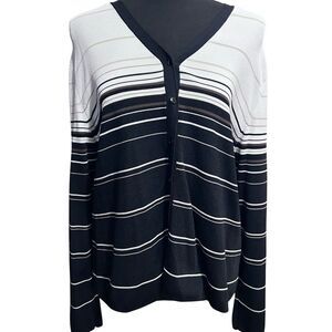 Croft & Barrow XL Striped V-Neck Cardigan Knit Sweater NWOT Black White Tan